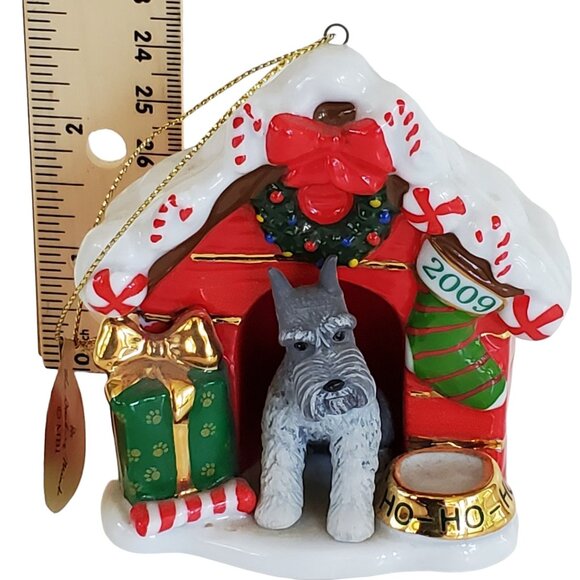 Danbury Mint Christmas Ornament Miniature Schnauzer Dog 2009 Porcelain Doghouse - Picture 6 of 6